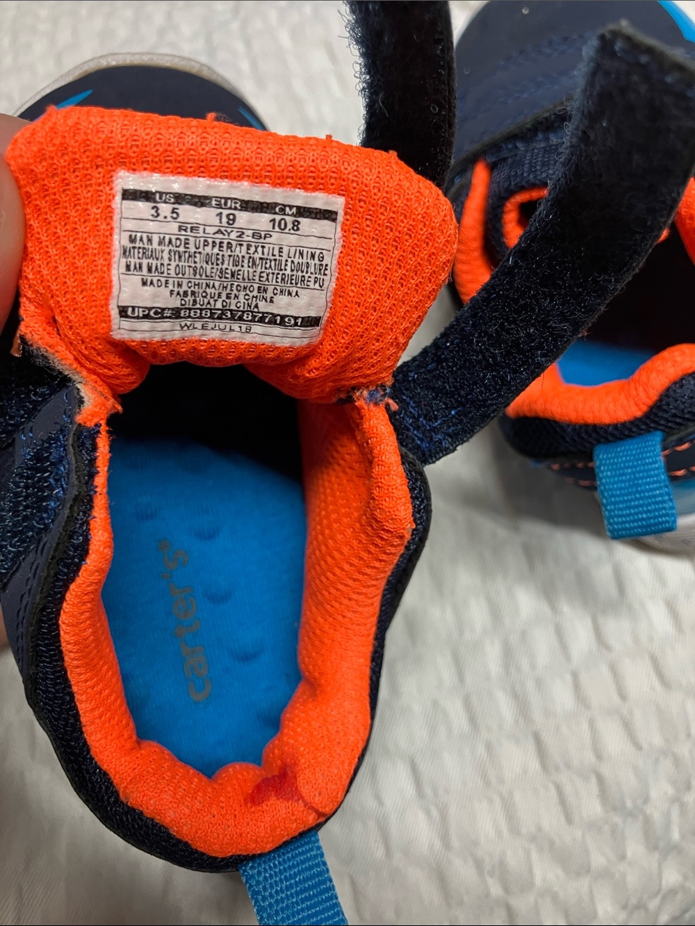 Carter's Navy Sneakers with Bright Blue Accents and Orange Lining - Picture 2 of 5